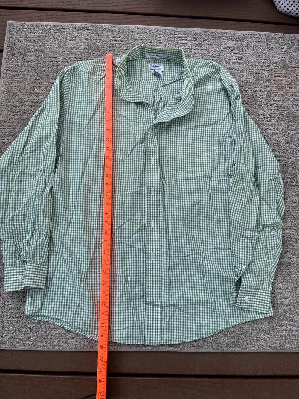 Men's L.L.Bean green and white gingham long-sleeve button-up shirt, size L